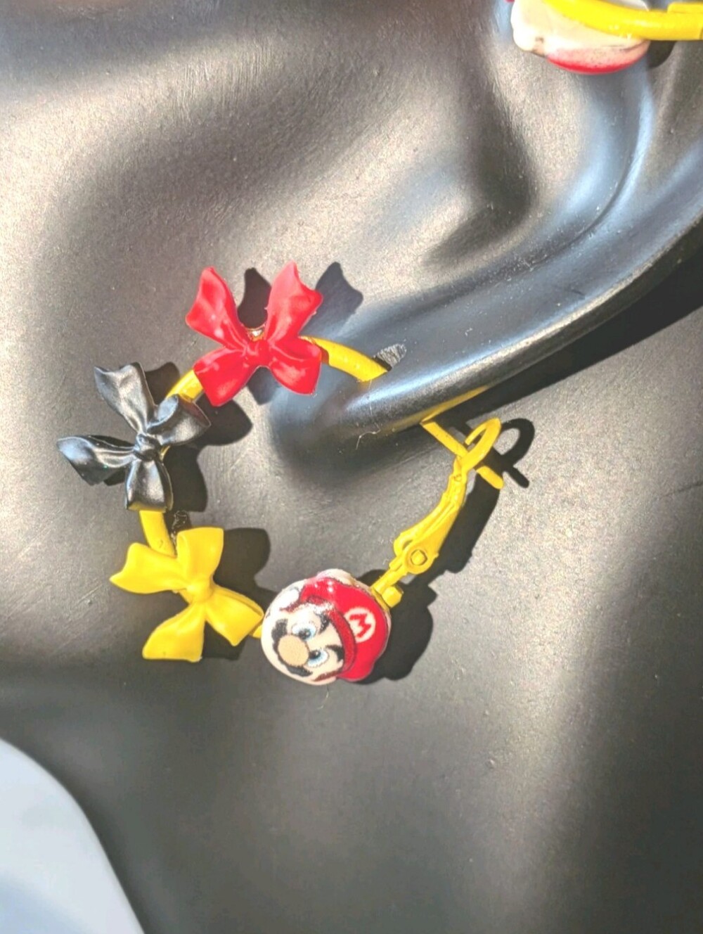 Hand Crafted Yellow, Red & Black Cartoon Bow Earrings For Women And Kids